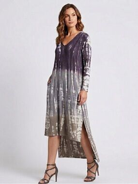 Young Fabulous and Broke Dress Medium Gray Tie Dye Maxi Hi Low Bohemian Hippie